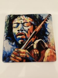 Glasunderlägg - Jimi Hendrix i olja 